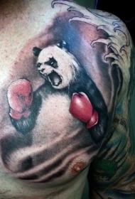 胸部幻想凶恶的熊猫拳击手纹身图案