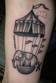 old school黑色点刺马戏团大象在气球上纹身图案