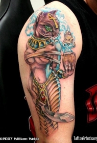 大臂华丽的神奇埃及猫形性感女神纹身图案