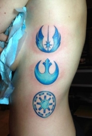 侧肋简单的蓝色各种星球大战标志纹身图案