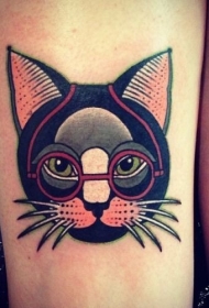 一只戴眼镜的猫肖像纹身图案