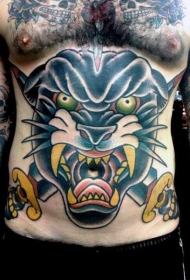 腹部old school愤怒的黑豹和锋利的匕首纹身图案