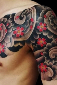 半甲好看的日本花卉纹身图案