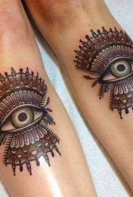 小腿墨西哥部落眼睛纹身图案