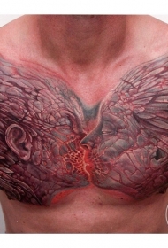 胸部幻想风格彩色接吻恶魔夫妇纹身图案