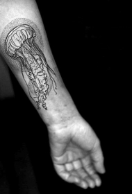 手腕上小小的黑白水母纹身图案