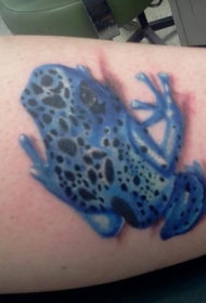 腿部的蓝色青蛙纹身图案