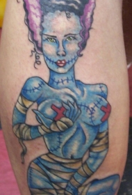 蓝色僵尸女人纹身图案