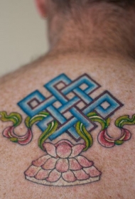 后背莲花与佛教符号纹身图案