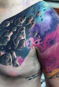 半甲彩色太空和星球纹身图案