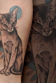 腿部点刺可爱的小猫纹身图案