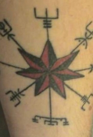 海盗标志符号与红色和黑色的星星纹身图案