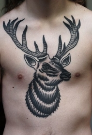 胸部old school彩色个性鹿头纹身图案