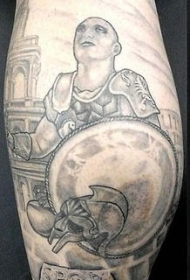 罗马角斗士黑灰小腿纹身图案
