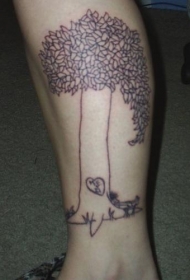 小腿线条卡通树心形纹身图案