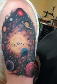 手臂好看的彩色卡通太空星球纹身图案