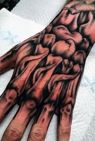 手背黑灰风格人类骨骼纹身图案