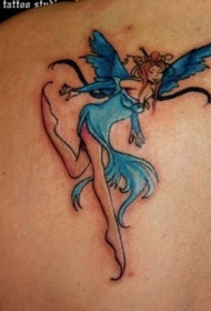 背部跳舞的蓝色精灵纹身图案