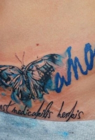 水彩蝴蝶和英文字母纹身图案