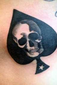 黑色的黑桃标志与骷髅和星星纹身图案