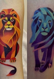 手臂卡通五彩狮子纹身图案