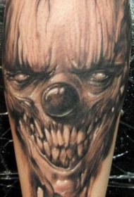 小腿黑灰幽灵般的小丑纹身图案