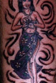 腿部夏威夷性感女孩纹身图案