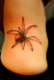 侧肋逼真的红蜘蛛纹身图案