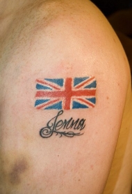 肩部彩色爱国英国国旗纹身图片