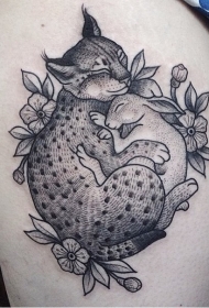 兔子与猫咪拥抱温馨好看的纹身图案