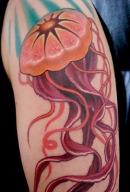 肩部彩色海蜇水母纹身图案