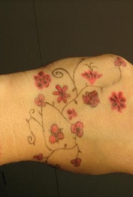 手部小清新彩色花朵纹身图案