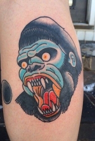 腿部愤怒的吸血鬼大猩猩头纹身图片