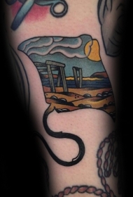 手臂彩色海岸和太阳纹身图案