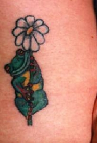 可爱的花朵和青蛙纹身图案