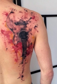 肩部原始彩绘大吉他纹身图片