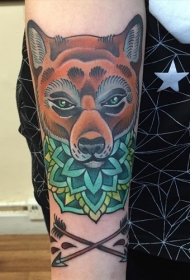 手臂老学校的风格画的恶魔狐狸纹身图案