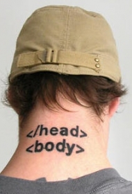 男性颈部英文字母纹身图案