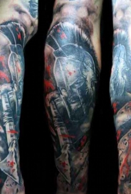手臂彩色血腥的斯巴达国王纹身图案