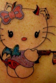 可爱的恶魔卡通猫纹身图案