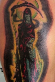 死神和绿色的月亮彩色纹身图案