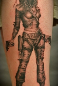 腿部棕色现代女孩战士纹身图案