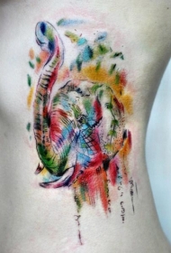 侧肋色彩斑斓的大象水彩风格纹身图案