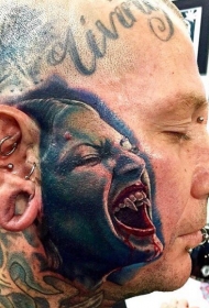 男士脸部写实的吸血鬼肖像纹身图案
