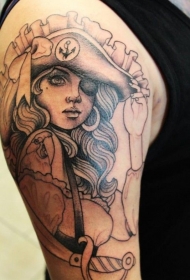 肩部棕色年轻的女海盗纹身图案