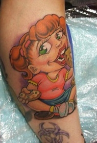 腿部卡通彩色漫画女孩纹身图案
