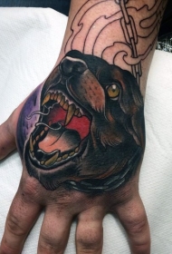 手背old school彩色邪恶的狗纹身图案