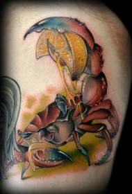 现代风格的彩色螃蟹柠檬片纹身图案