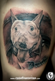 大腿插画风格彩色有趣的狗和字母纹身图案