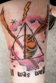 手臂彩色哈利·波特的电影地奇球纹身图案